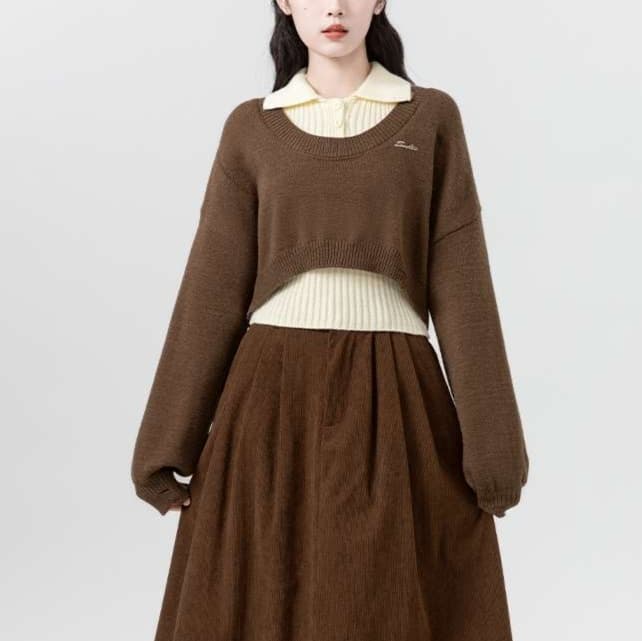 グロップ丈ニットセーター｜デート服