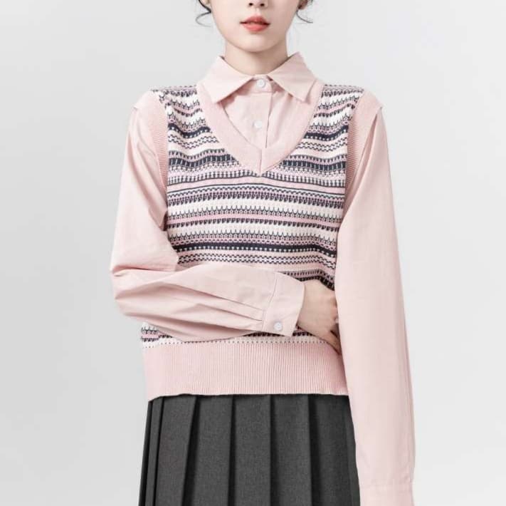 フェアアイル柄ニットベスト｜デート服