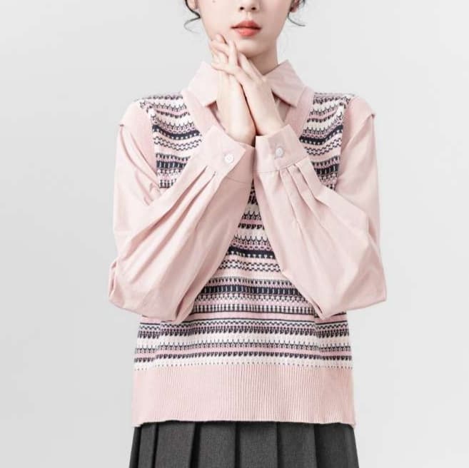 フェアアイル柄ニットベスト｜デート服