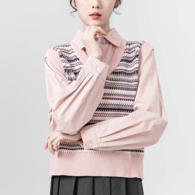 フェアアイル柄ニットベスト｜デート服