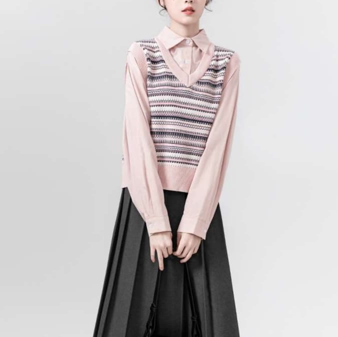 フェアアイル柄ニットベスト｜デート服