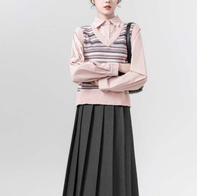 フェアアイル柄ニットベスト｜デート服