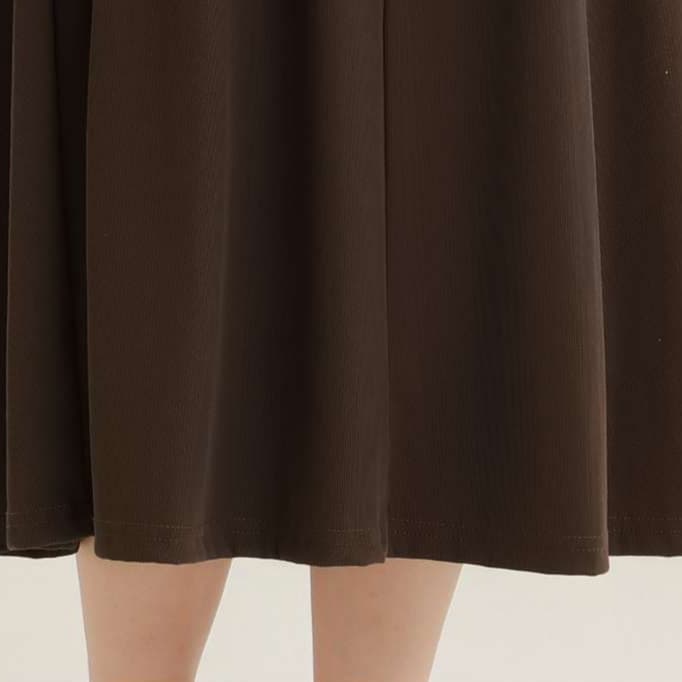 ねじりデザイン長袖カットソー+ブラウンワンピースセット｜デート服