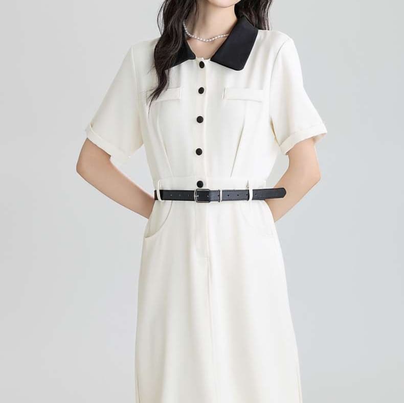 クラシックカラー襟シャツワンピース｜デート服