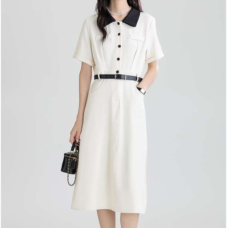 クラシックカラー襟シャツワンピース｜デート服