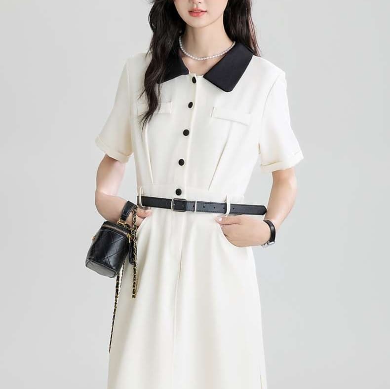 クラシックカラー襟シャツワンピース｜デート服