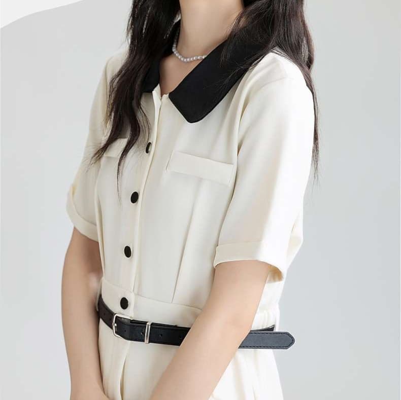 クラシックカラー襟シャツワンピース｜デート服