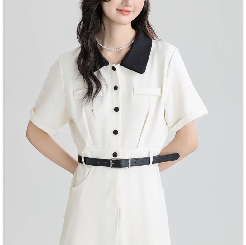 クラシックカラー襟シャツワンピース｜デート服