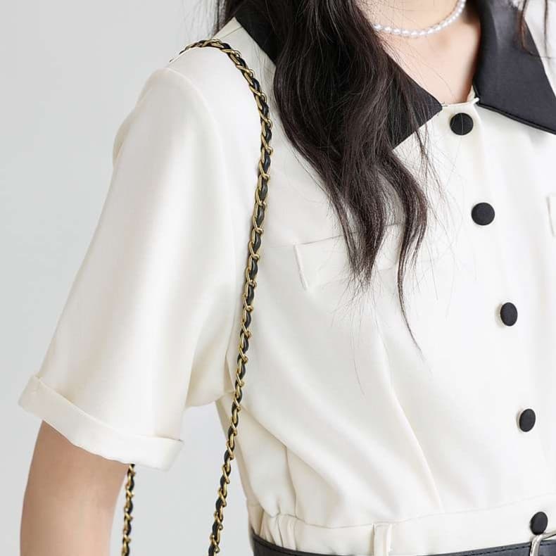 クラシックカラー襟シャツワンピース｜デート服