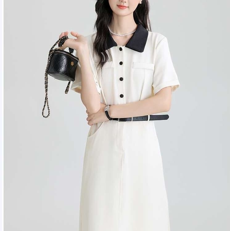 クラシックカラー襟シャツワンピース｜デート服