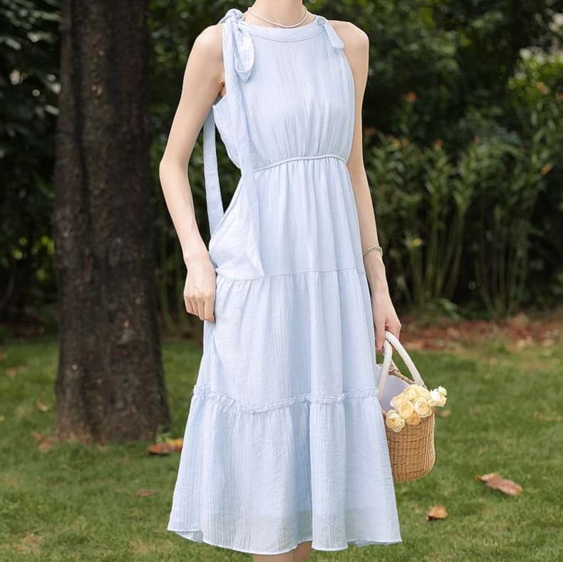 ふんわりティアードノースリーブワンピース｜デート服