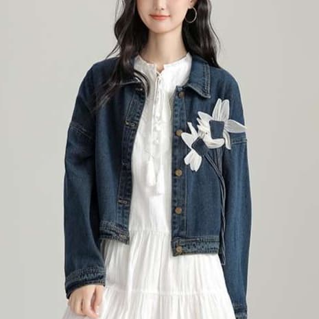 花柄アップリケデニムジャケット｜デート服