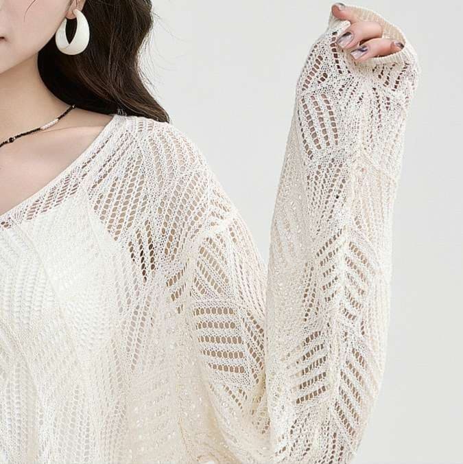 かぎ針編みニットプルオーバー｜デート服