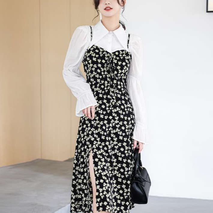 一枚で仕上がる大人の甘さ、花柄キャミワンピースセット｜デート服