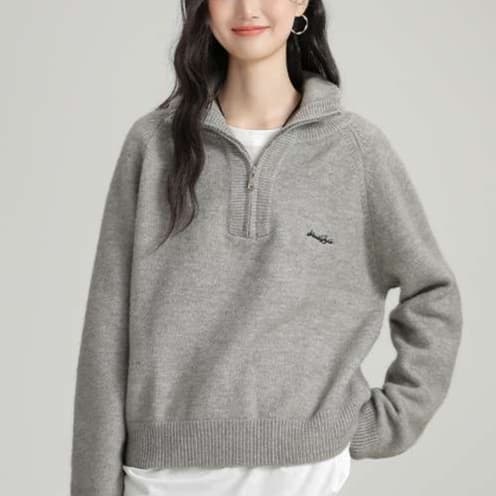 ゆったりハーフジップニットトップス｜デート服