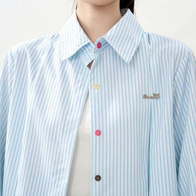ストライプ柄オーバーサイズシャツ｜デート服