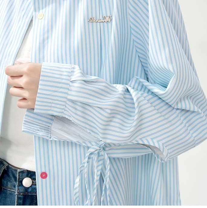 ストライプ柄オーバーサイズシャツ｜デート服
