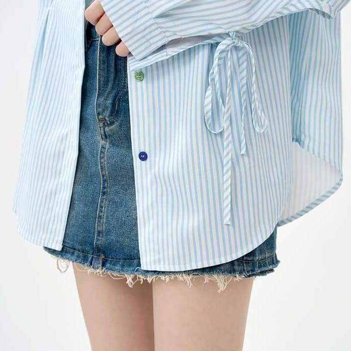 ストライプ柄オーバーサイズシャツ｜デート服