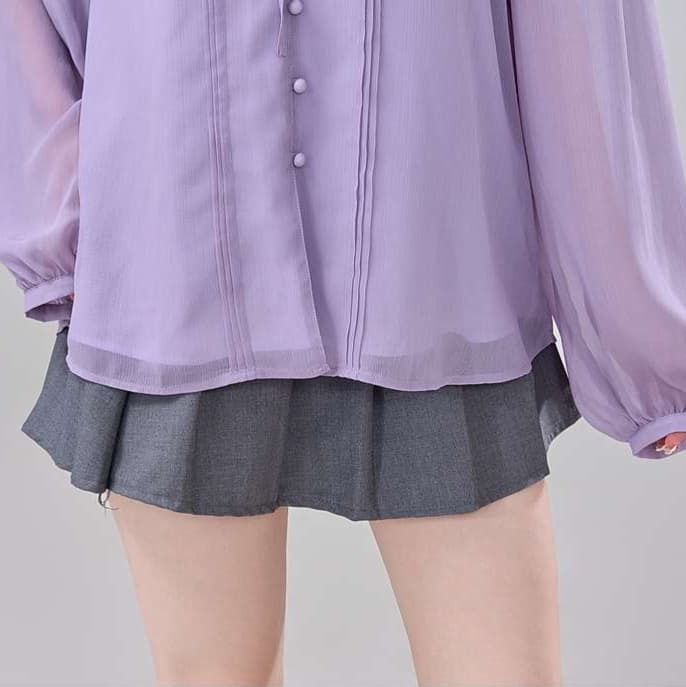 ふんわり袖のシフォンブラウス｜デート服