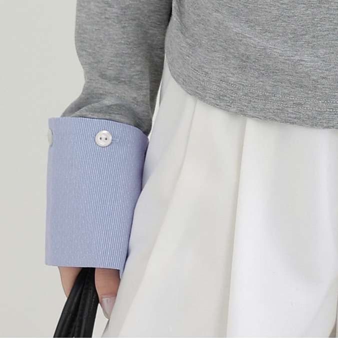 袖口切り替えロングスリーブカットソー｜デート服