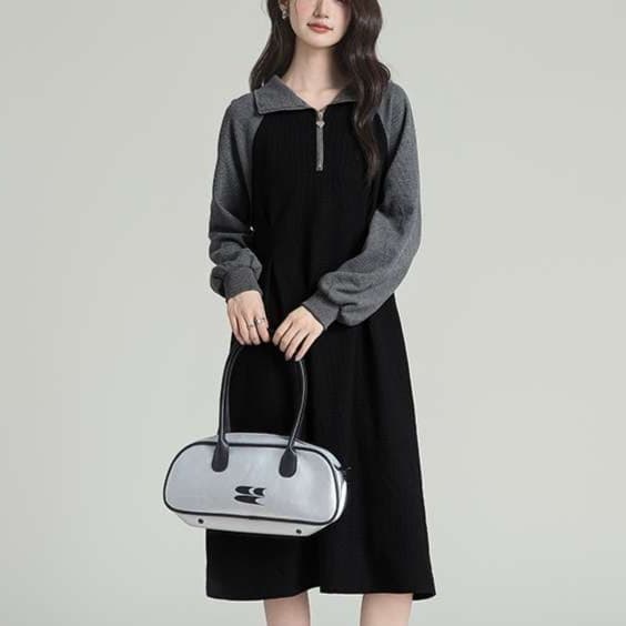 シーンを選ばず着回せる、ジップアップ切り替えワンピース｜デート服