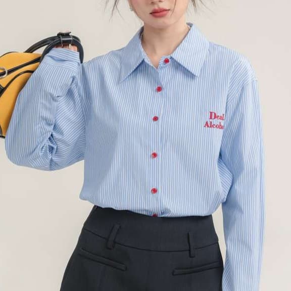 ルーズフィットストライプシャツ｜デート服