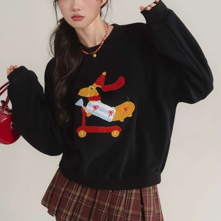 クリスマス犬柄スウェット｜デート服