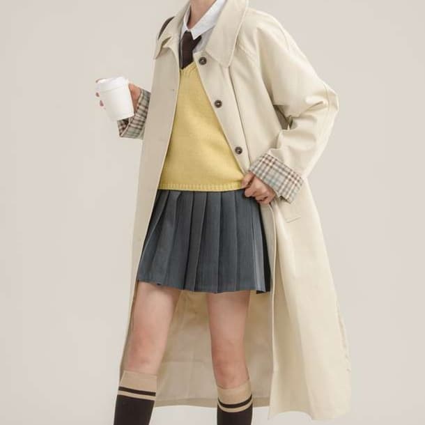 チェックカフストレンチコート｜デート服