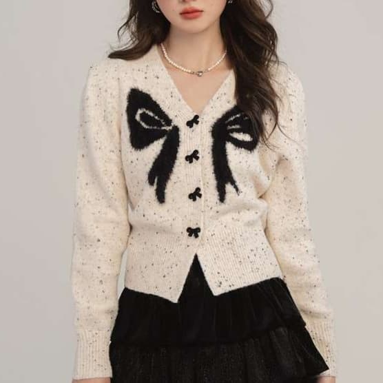 リボン柄カーディガン｜デート服