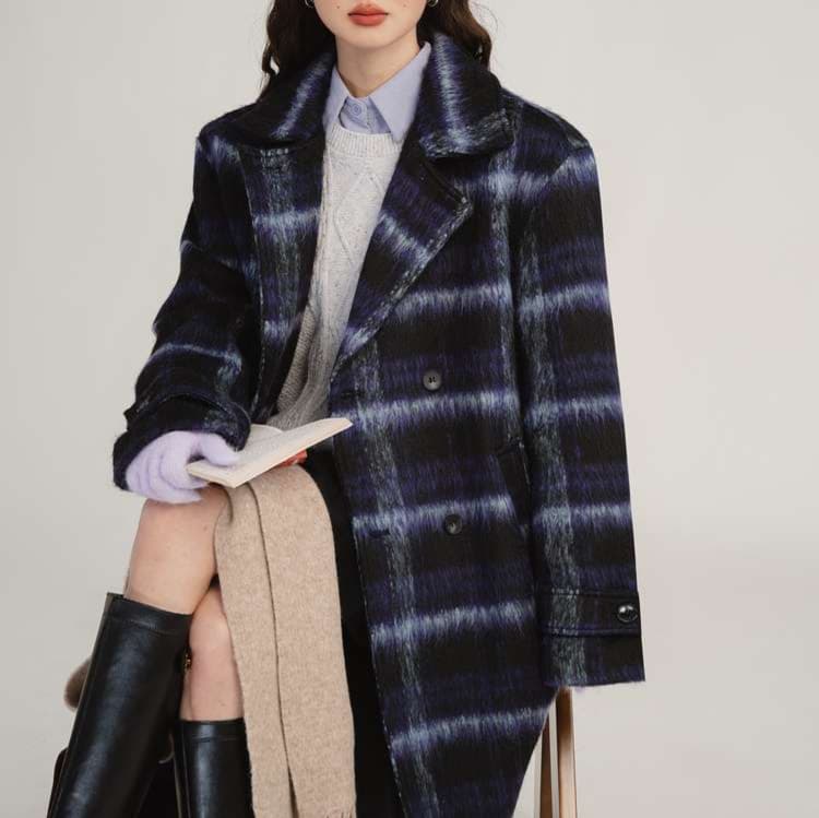 デート服　グラデーションチェックロングコート｜デート服