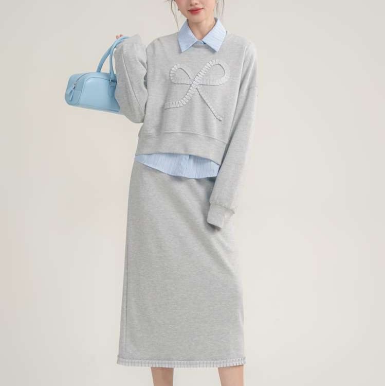 リボンモチーフスウェット＆スカートセットアップ｜デート服