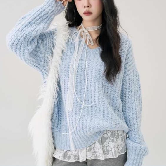 レースフリルインナー＆ルーズニットセット｜デート服