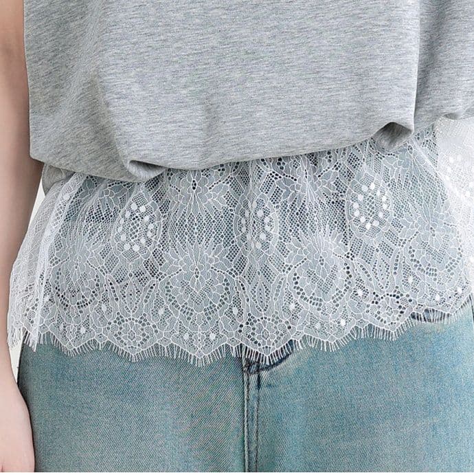 レースヘムジップポロトップス｜デート服