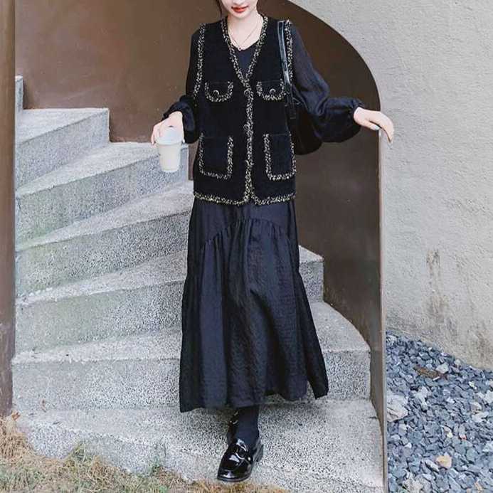 ツイード風ベスト＋ワンピース 2点セット｜デート服