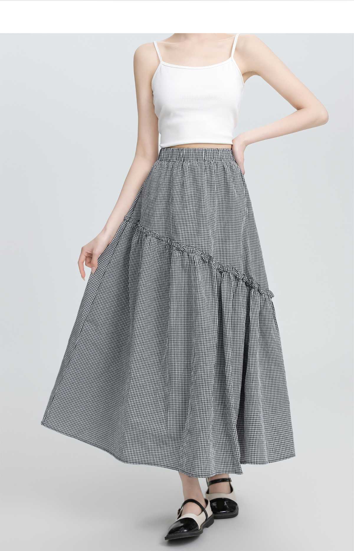 ギンガムチェックティアードスカート｜デート服