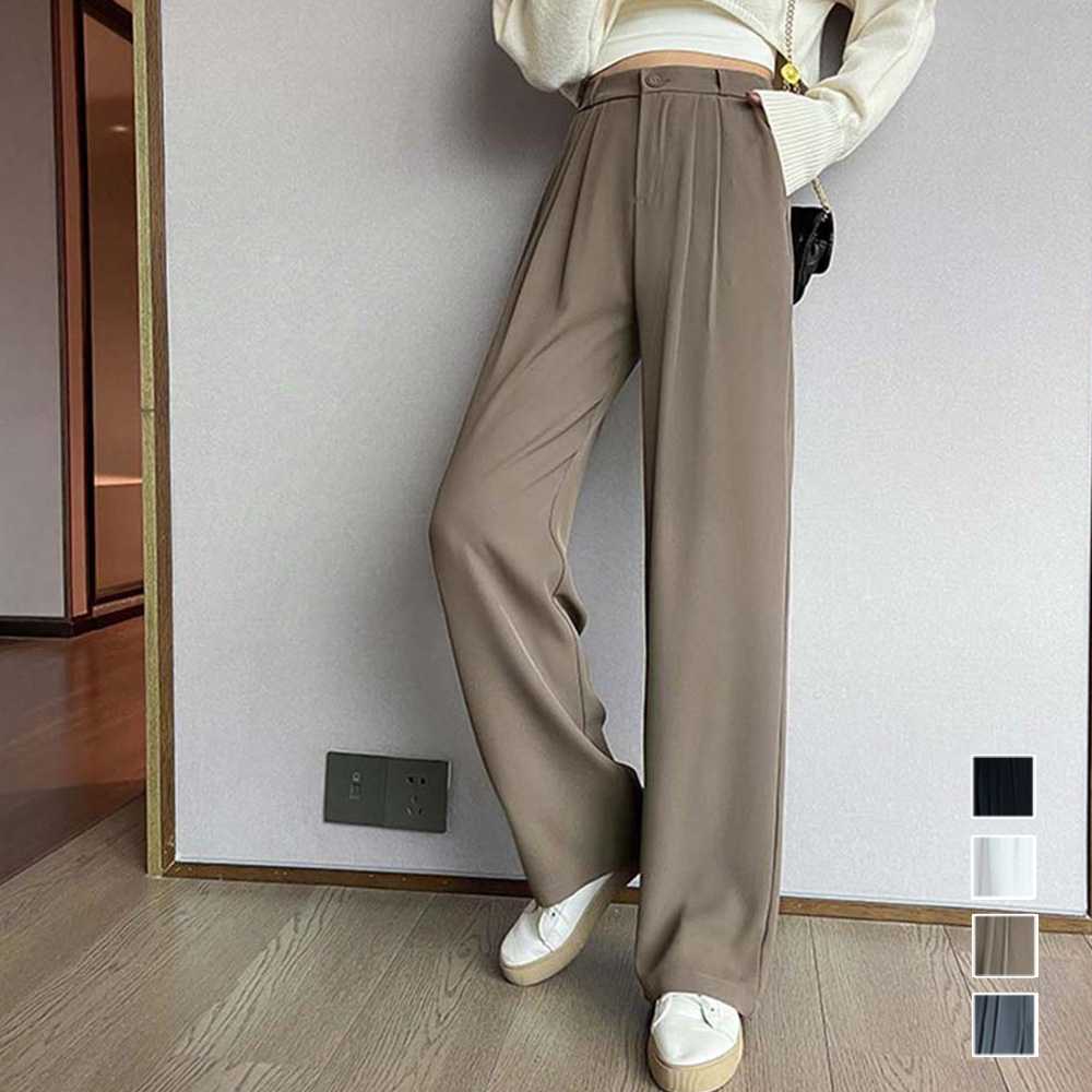 デート服 ハイウエスト タック入り ワイドズボン レディース