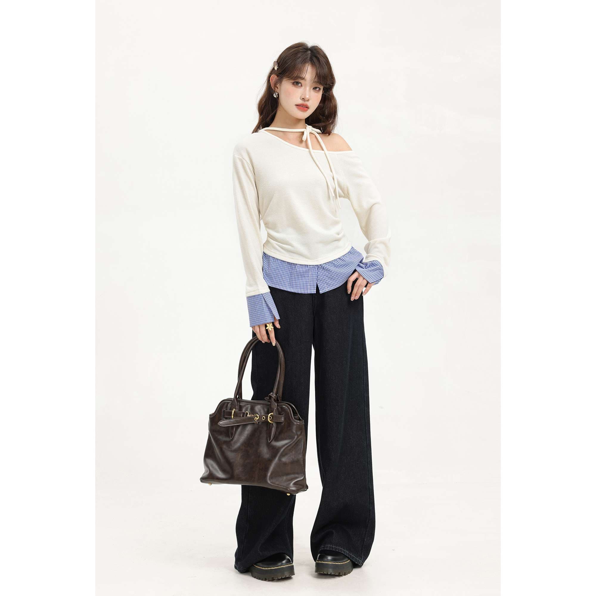 リボンタイオフショルダーレイヤードトップス｜デート服