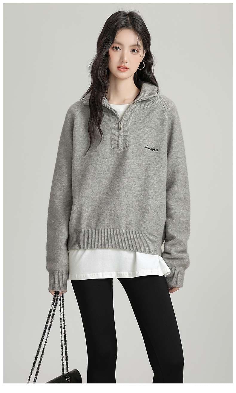 ゆったりハーフジップニットトップス｜デート服