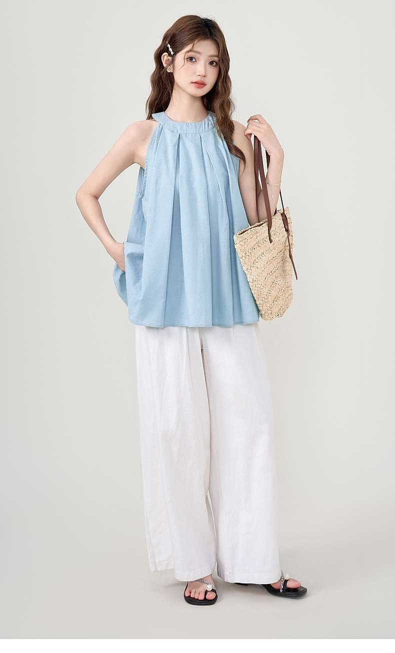 夏のリゾートプリーツトップス｜デート服