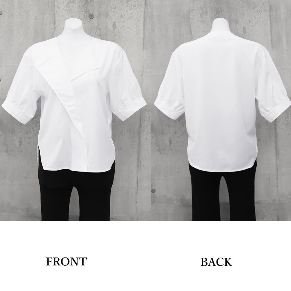 デート服 夏のデート向け Vネックシャツブラウス 上品半袖