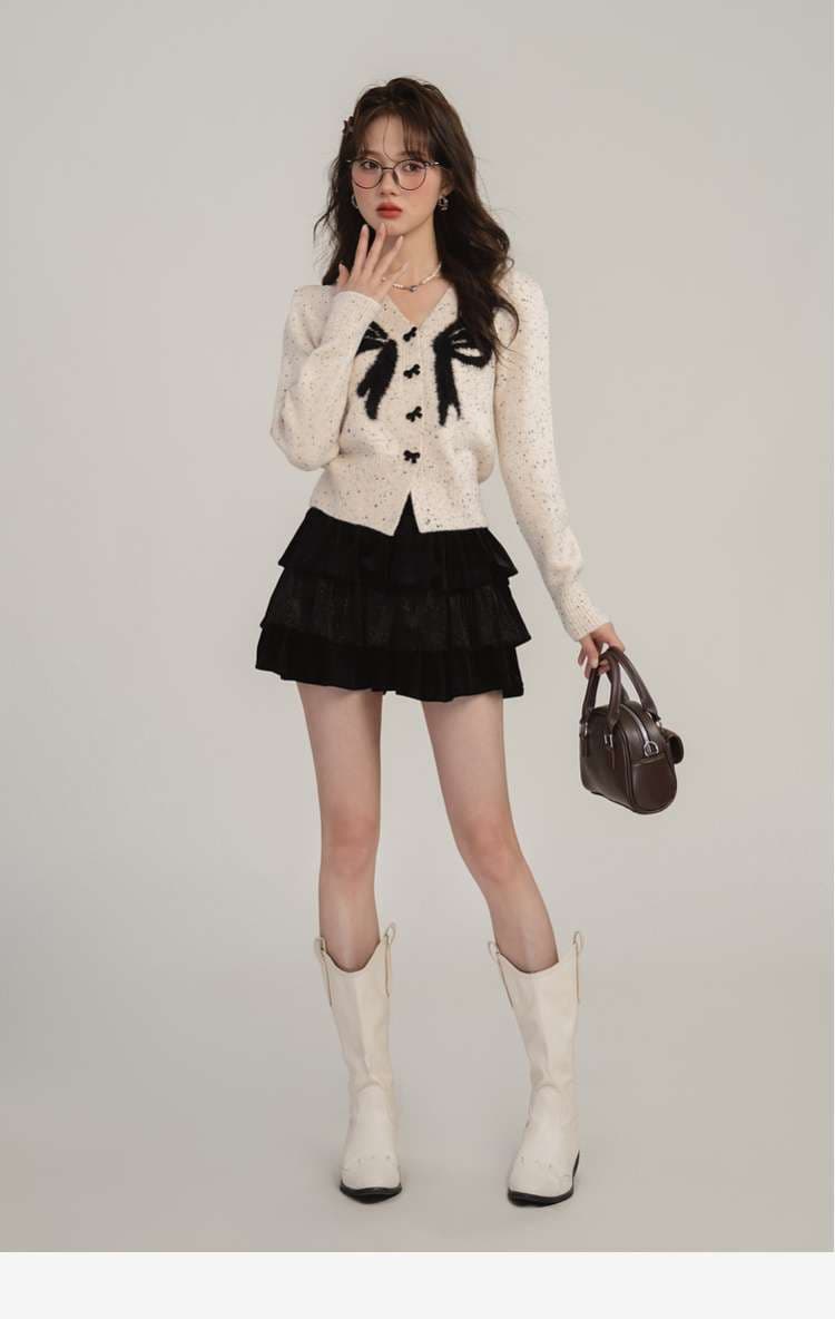 リボン柄カーディガン｜デート服