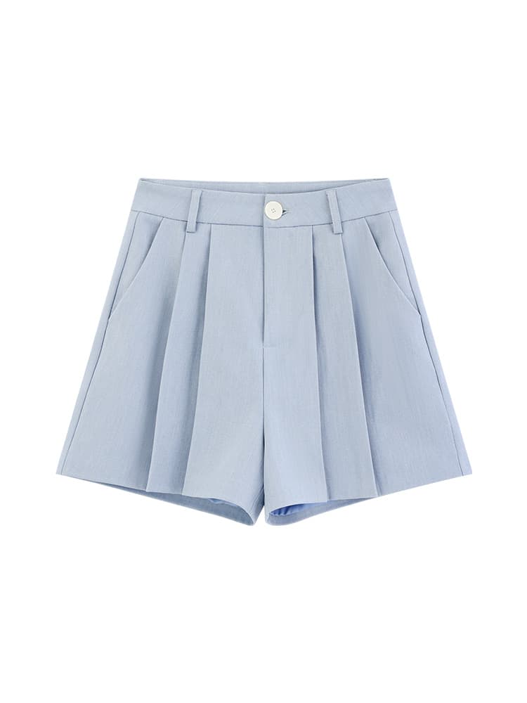 タックプリーツハイウエストショートパンツ｜デート服