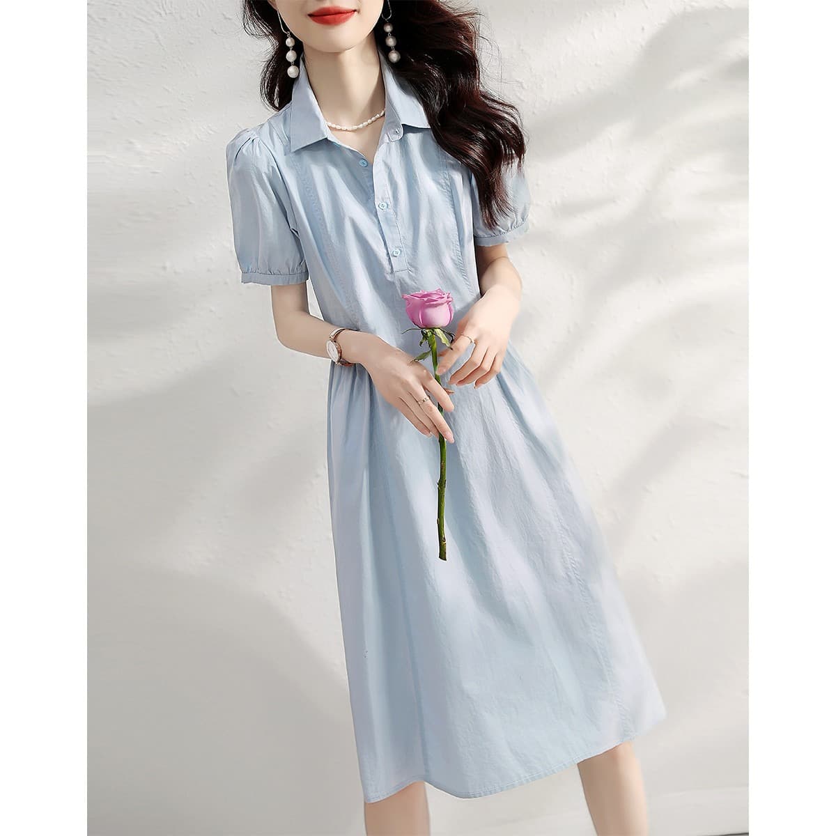 パフスリーブシャツワンピース｜デート服