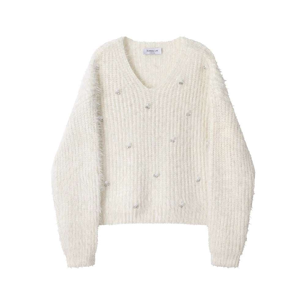 パールアクセントシャギーニット｜デート服
