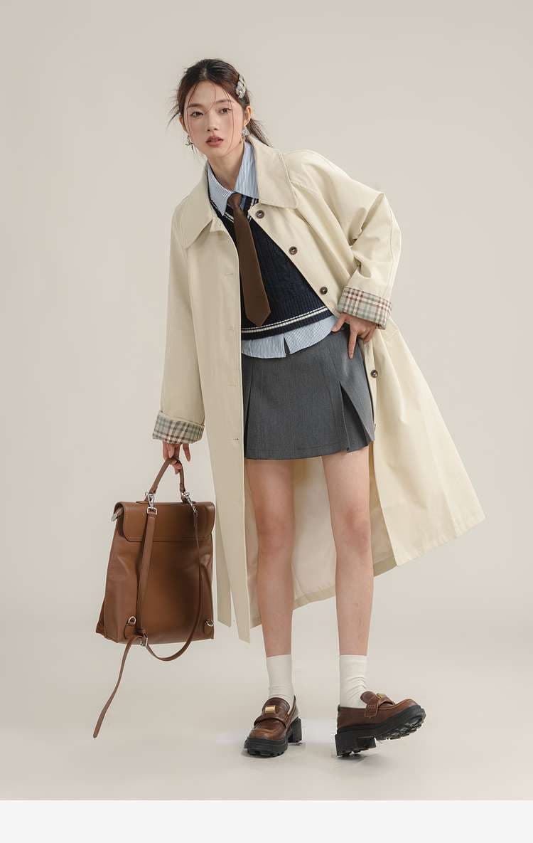 チェックカフストレンチコート｜デート服