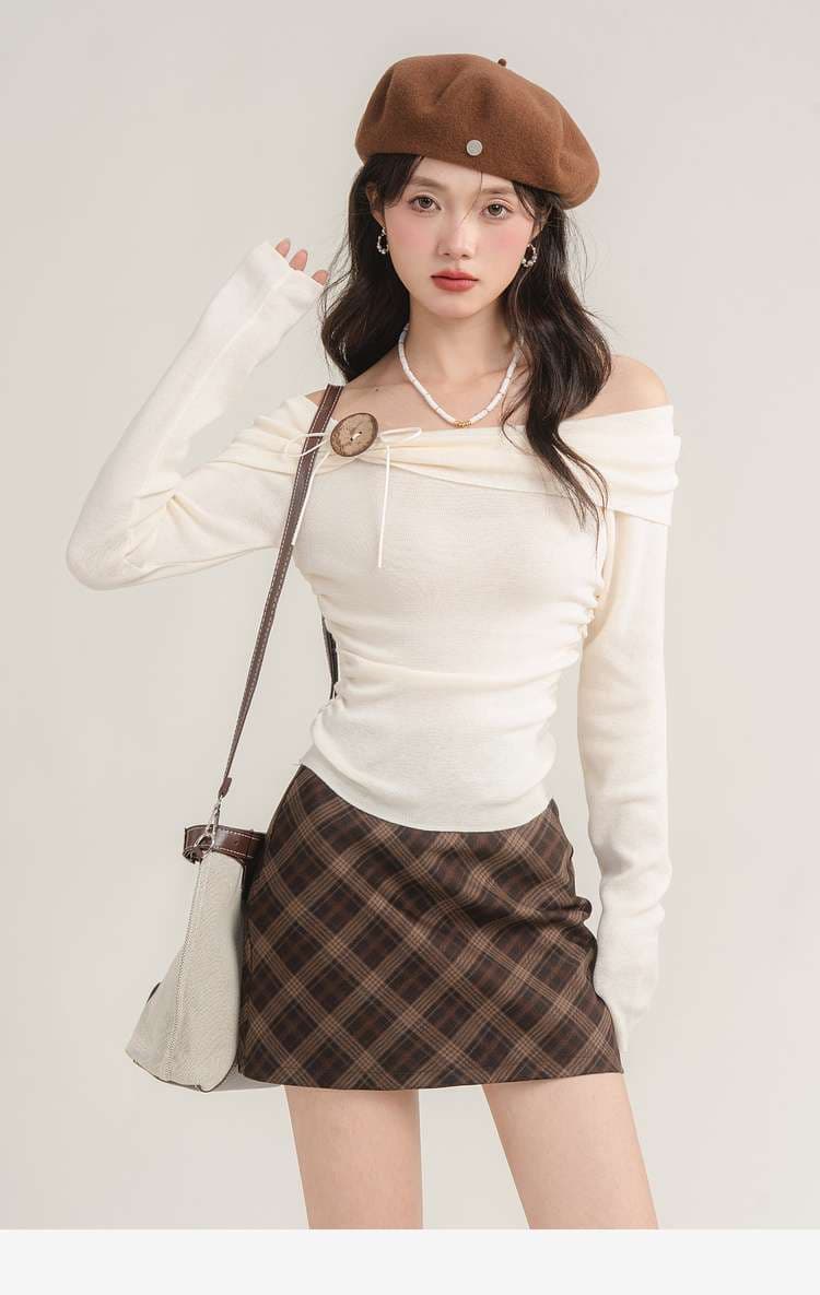 オフショルダーニットトップス｜デート服