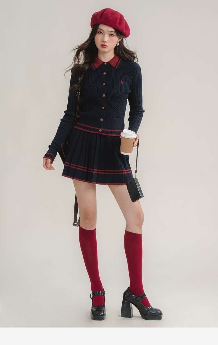 学生風カーディガン&スカートセット｜デート服