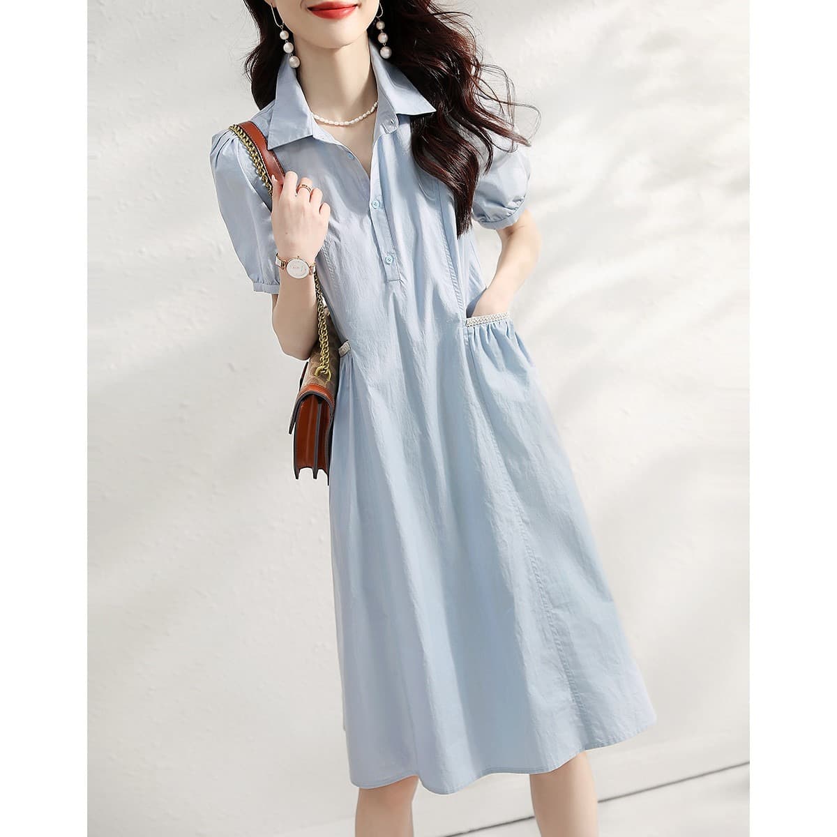 パフスリーブシャツワンピース｜デート服