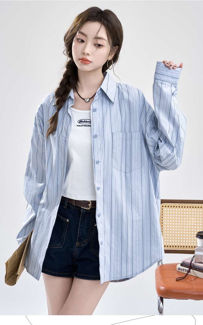 オーバーサイズストライプシャツ｜デート服