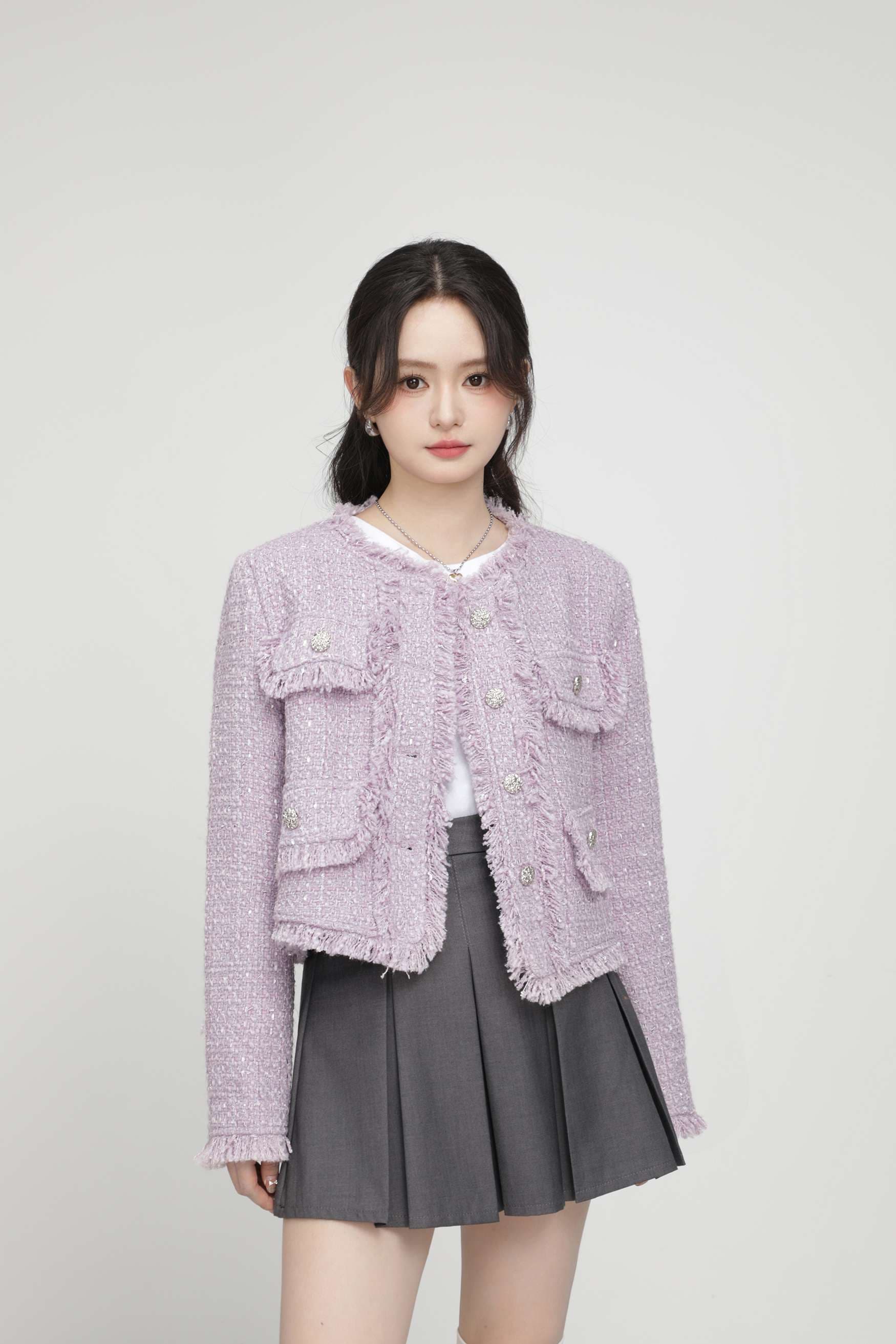 フリンジディテールツイードジャケット｜デート服